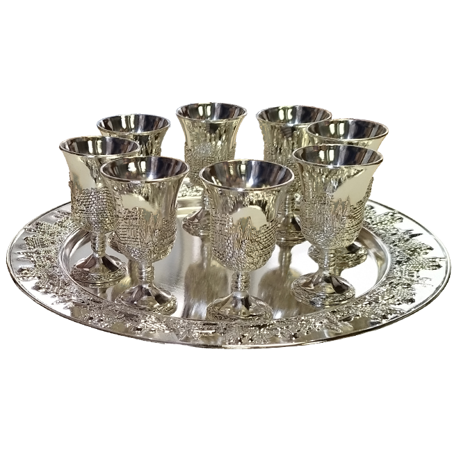 Silver Plated Jerusalem Kiddush Set of 8